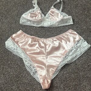 Elegant Pink and White Lace Lingerie Set